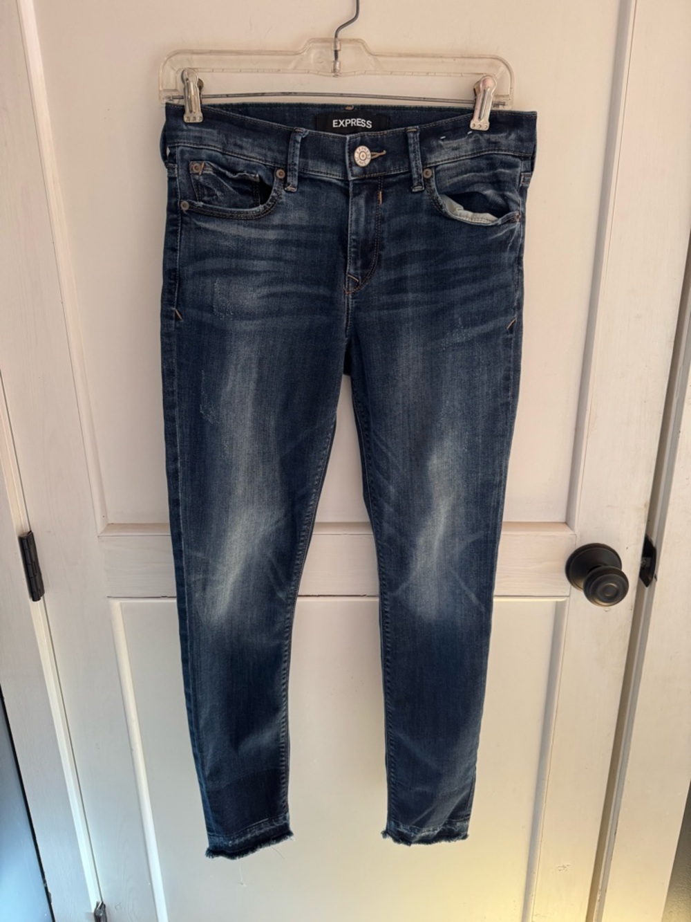 Express Women's Mid-Rise Ankle Stretch Skinny Lightly Distressed Jeans